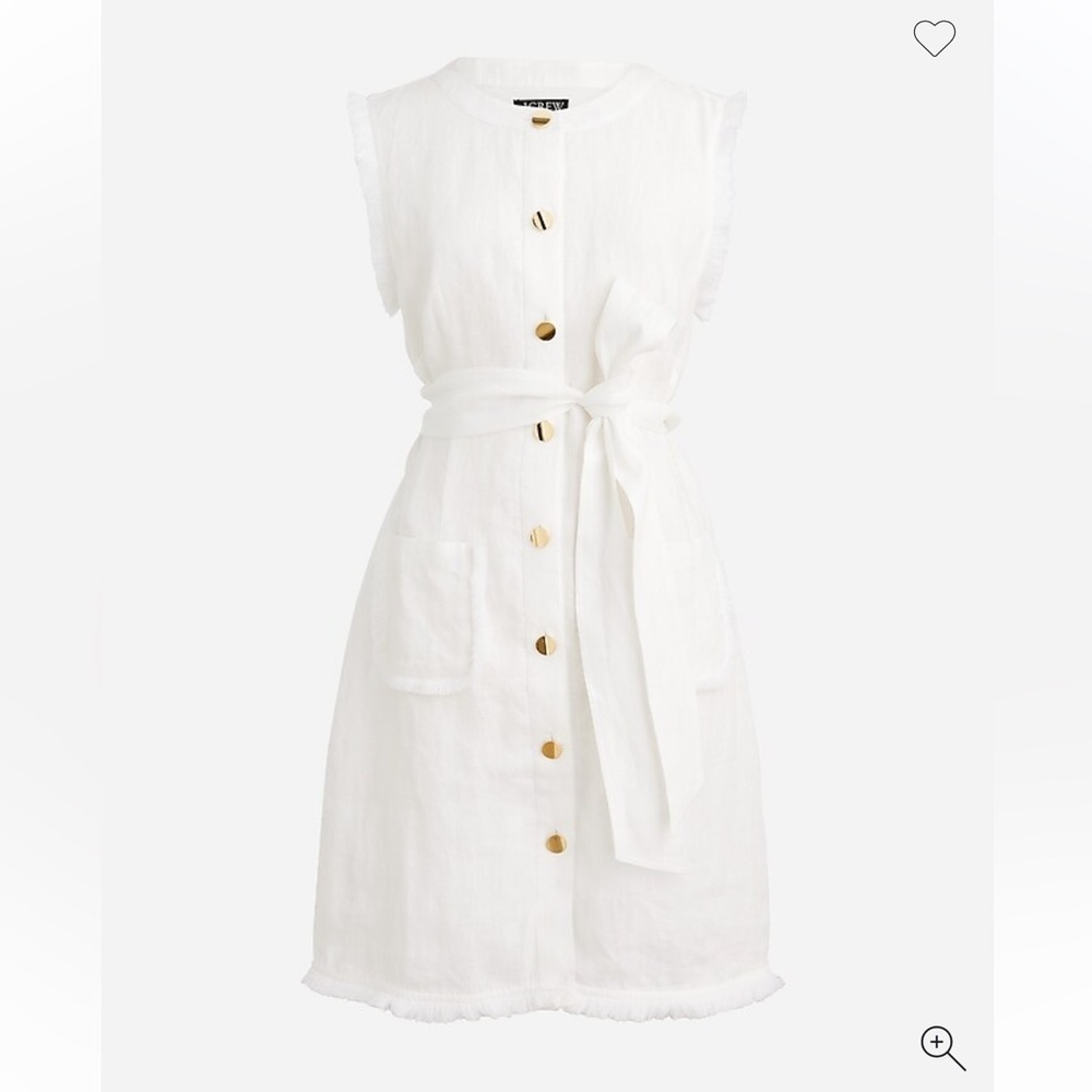 J.Crew White Raw-hem Mini Shirtdress in Linen Small